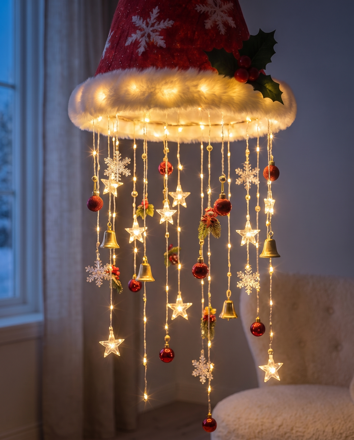 Santa Hat lamp close-up of the glowing strands